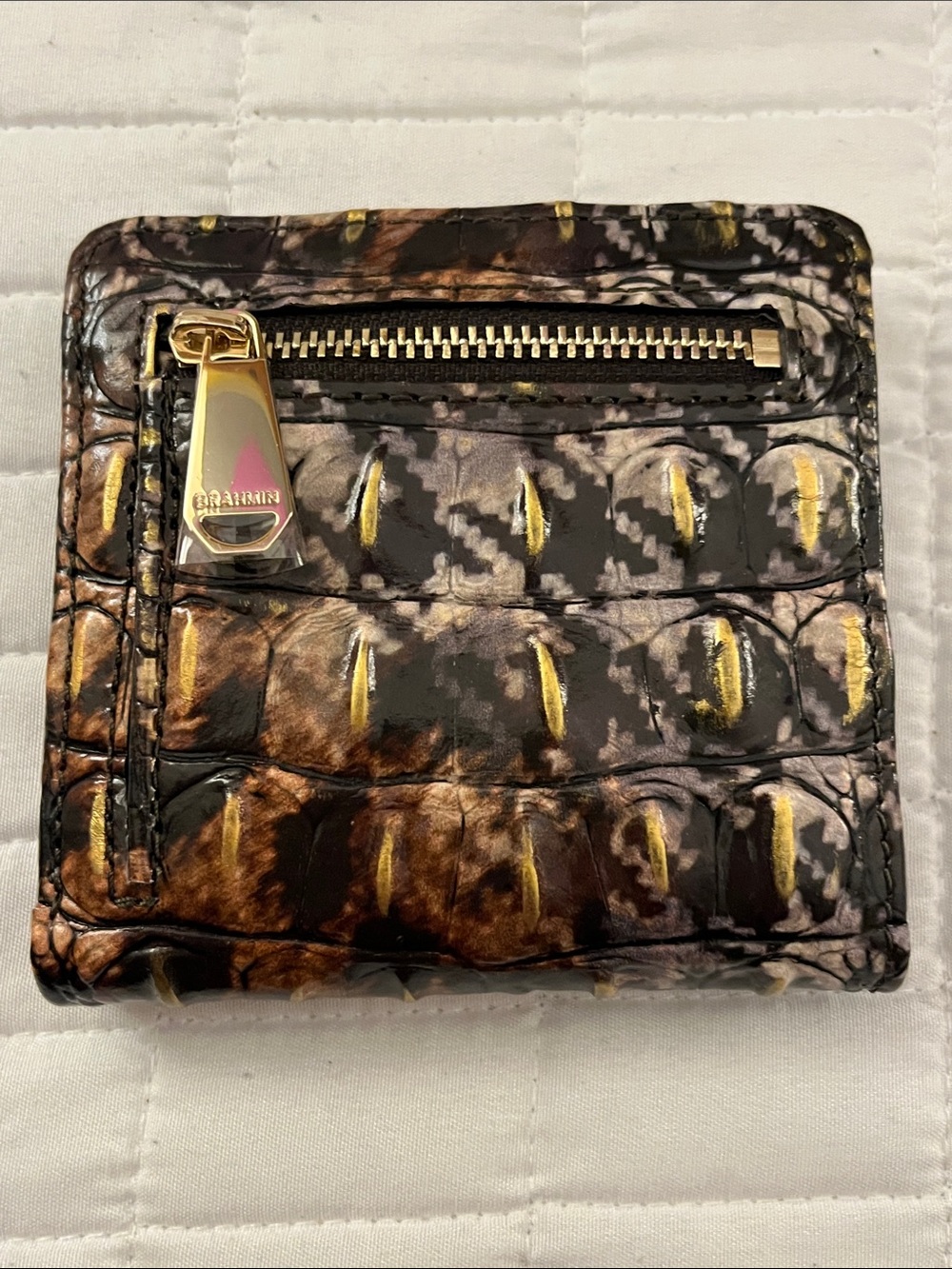NWOTBrahmin Croc Design Leather Crossbody Bag & Wallet-Brown & Gold Houndstooth - Picture 14 of 16